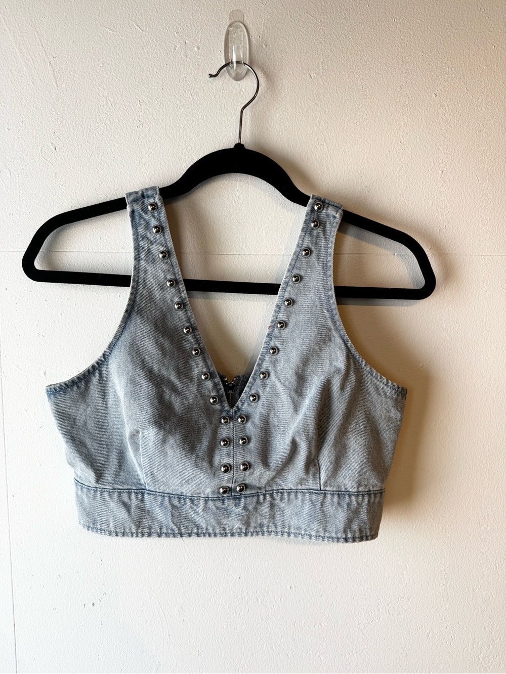 House of Harlow 1960 Light Blue Studded Denim Crop Top